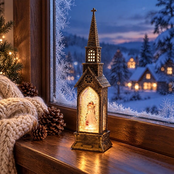Skhape GNOIX Lighted Christmas Church Water Glitter Lantern, Snowman Window ...