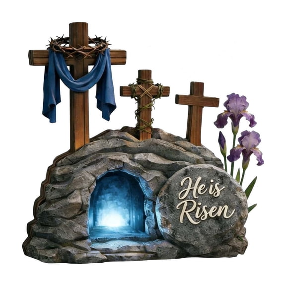 GNOIX Wooden Empty Tomb Easter Scene with Crosses, Christian Wooden Table Decor, Religious Resurrection Display for Home, Meaningful Church Gift for Pastor Appreciation and Ministry
