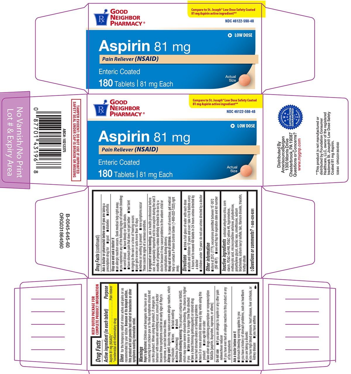 GNP ASPIRIN EC 81MG TAB 180 CT