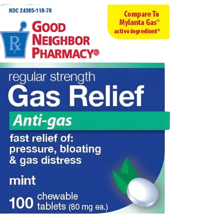 GNP Gas Relief Anti-gas 100 Chewable Tablets Pressure, Bloating & Gas Distress