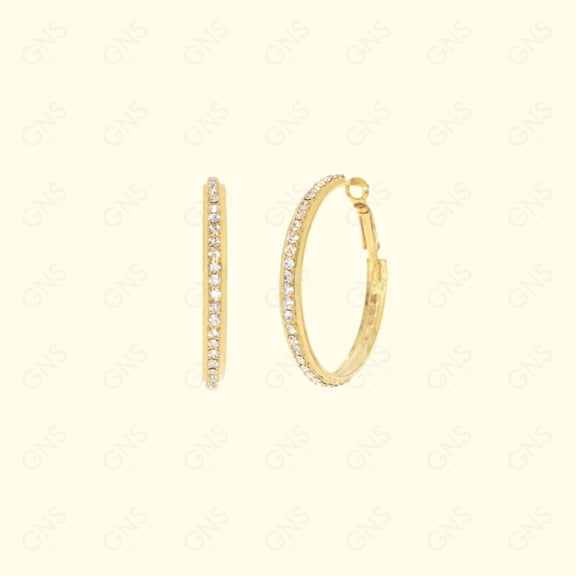 GNS - Gold Small Rhinestone Side Band Hoop Earrings (RFS04G)