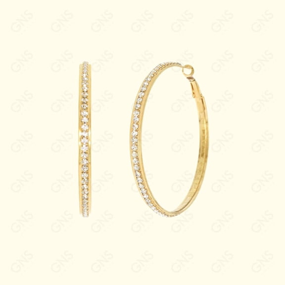GNS - Gold Small Rhinestone Side Band Hoop Earrings (RFS05G)