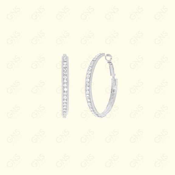 GNS - Silver Medium Rhinestone Side Band Hoop Earrings (RFS04S)