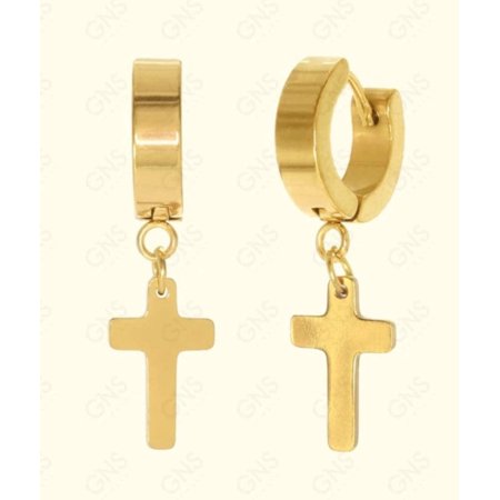 GNS - Stainless Steel Hoop Cross Earrings (SS001G)