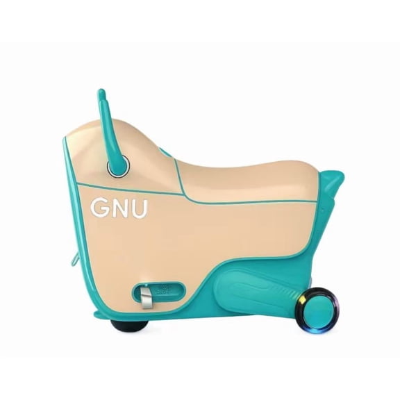 GNU Motorized Ride-On Suitcase for Kids, Childrens Electric Riding Luggage with Comfortable Seat, Footrests, Smooth-Rolling Wheels and Pull Handle, Travel Carry-On Companion, Teal and Beige