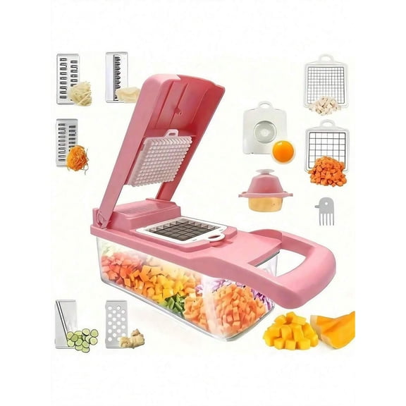 GNWZCUYSNS 15-Piece Vegetable Chopper Set, Multi-functional Fruit Slicer, Manual Food Processor, Home and Outdoor Camping Vegetable Chopper, Kitchen Utensils-Pink