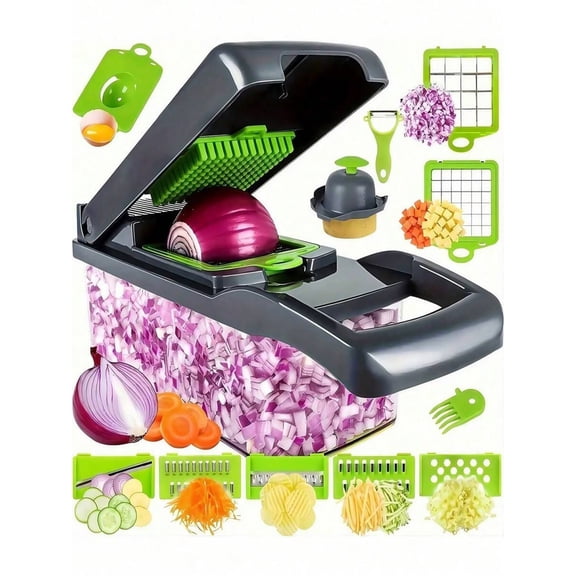 GNWZCUYSNS 15-Piece Vegetable Chopper Set, Multi-functional Fruit Slicer, Manual Food Processor, Home and Outdoor Camping Vegetable Chopper, Kitchen Utensils-Grey