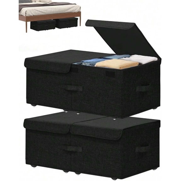 GNWZCUYSNS 2 Pack Under Bed Storage Container With Wheels, 10" High Deep Underbed Rolling Box Storage Bins Drawers With Lids For Bedroom