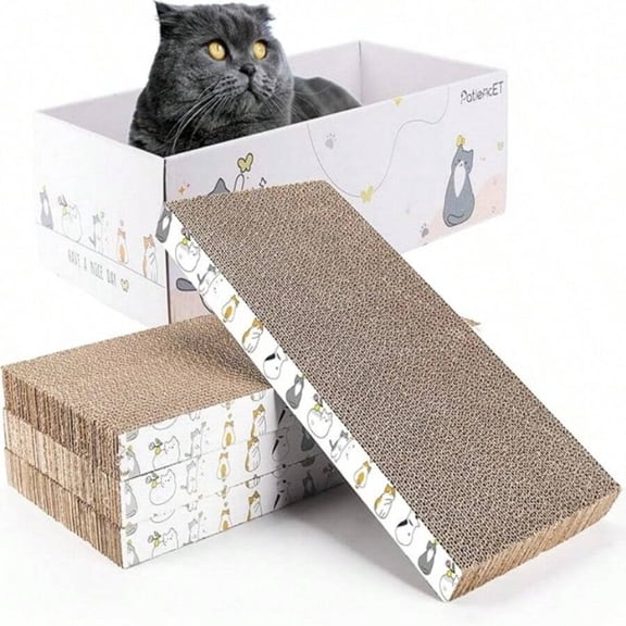 GNWZCUYSNS 4 Pack Cat Scratch Pad With Box, Cardboard Cat Scratcher for Indoor Cats