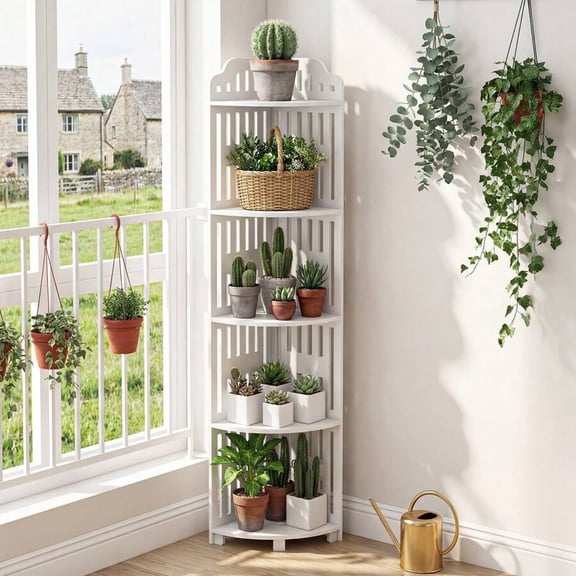 GNWZCUYSNS 5-Tier Waterproof PVC Corner Storage Shelf, Scandinavian Style Organizer for Bathroom/Kitchen/Living Room – 30lbs Capacity - 43.31 Inch