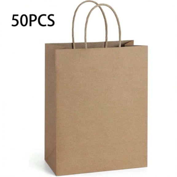 GNWZCUYSNS 50-pack 8x4.75x10 inch medium solid color kraft paper bags with handles, bulk packaging, suitable for supermarket shopping, retail, birthday party gifts, weddings, etc。Khaki