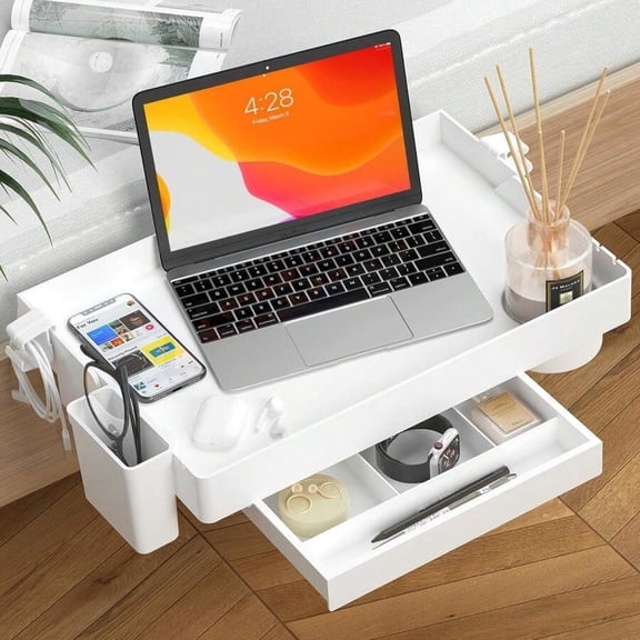 GNWZCUYSNS Bedside Shelf, Foldable Bunk Bed Shelf, Clip-on Bedside Table, Suitable for Upper Bunk, Essential for University Dormitories, Floating Desktop Tray, Bedside Storage Rack - White