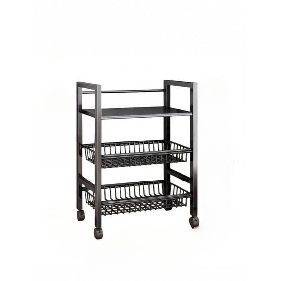 GNWZCUYSNS Movable and Practical Storage Rack, Adjustable Kitchen Shelf, with 2 Metal Baskets, 110 lb Weight Capacity, Metal Material, and Wheels.(Length 60cm / 23.62in (2 Baskets))