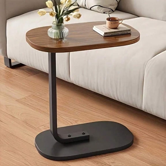 GNWZCUYSNS Oval Side Table, Desk And Laptop Table, A Movable Side Table, Suitable for Home And Office Scenes, Coffee Table and Bedside Sofa Side Table, Small and Light-Walnut