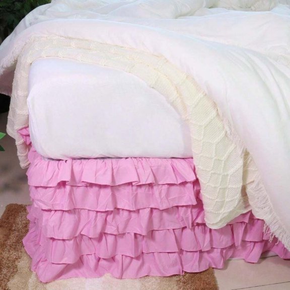 GNWZCUYSNS Solid Pleated Ruffled Bed Skirt - Pink King Size