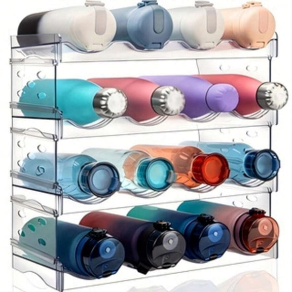 GNWZCUYSNS Water Bottle Organizer, 4-Tier Stackable Water Bottle Holder Rack for Wine, Drinks and Tumblers, Clear Bottle Holder Storage for Cabinet, Pantry, Refrigerator