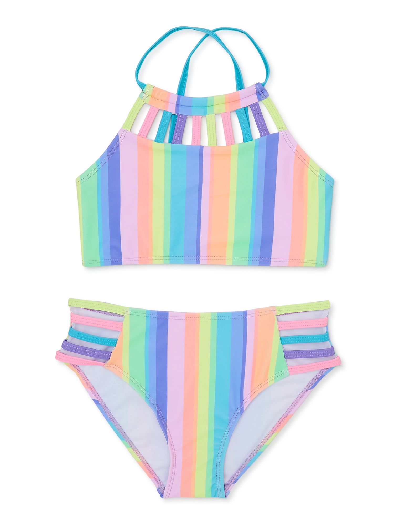 GO COCO Girls Striped Halter Bikini Swimsuit, 2-Piece, Sizes 4-16 ...