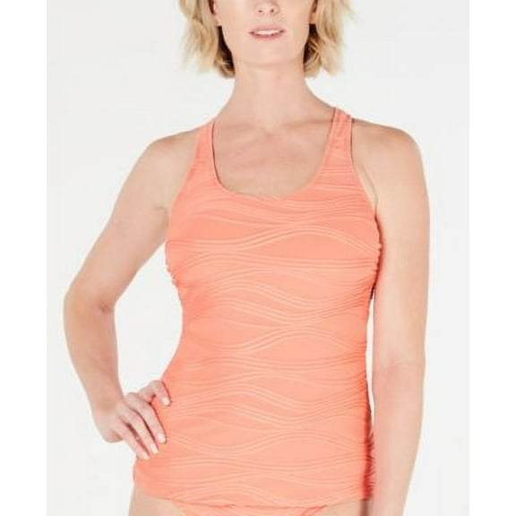 Go by Gossip Wavelength Textured Scoop-Neck Tankini - Coral