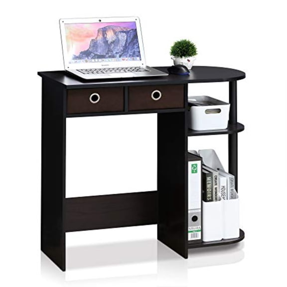 GO GREEN Desk 31.5 Wide Gaming Desk with 2 Side Shelves and Storage Bins Computer Desk Office Desk for Home Office Study Room Dorm Bedroom Dark Walnut