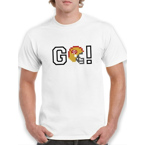 GO! Gold And Red Sports Helmet Graphic Men White T-Shirt, Male Medium