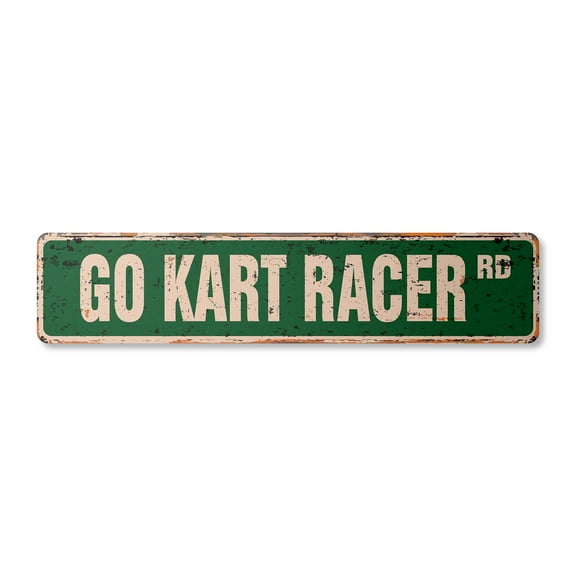 GO KART RACER Vintage Aluminum Street Sign go-karts racing parts cart carts rustic metal tin | Indoor/Outdoor |  18" Wide
