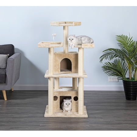 GO PET CLUB 2-Level 51" Cat Tree with Condos & Scratching Posts, Beige