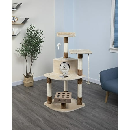 GO PET CLUB Busy Box 5-Level 48" Cat Tree with Scratching Posts, Beige & Brown