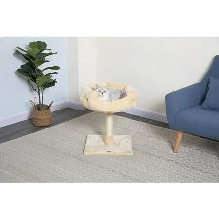 GO PET CLUB Cat Tree 1-Level 24" Cat Tree with Sisal Rope & Faux Fur, Beige
