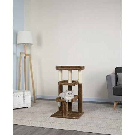 GO PET CLUB Cat Tree 1-Level 35" Cat Tree with Scratching Post, Brown