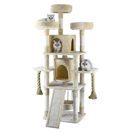 GO PET CLUB Jungle Rope 70" 1-Level Cat Tree with Sisal Covered Scratchers, Beige