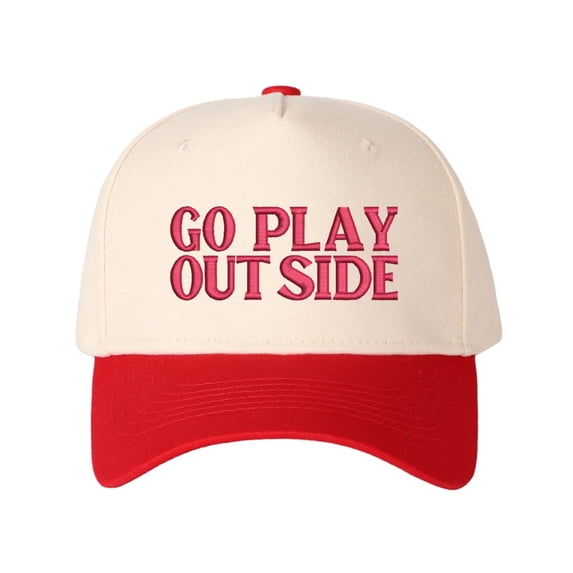 GO PLAY OUTSIDE Letter Embroidered Color Block Trucker Hat Unisex Adjustable Cotton Breathable Fashion Cap for Travel Daily Wear