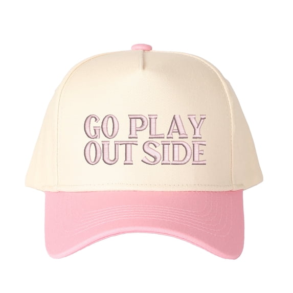 GO PLAY OUTSIDE Letter Embroidered Color Block Trucker Hat Unisex Adjustable Cotton Breathable Fashion Cap for Travel Daily Wear