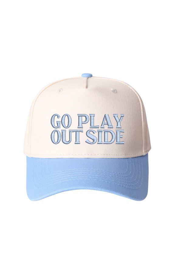 GO PLAY OUTSIDE Letter Embroidered Color Block Trucker Hat Unisex Adjustable Cotton Breathable Fashion Cap for Travel Daily Wear