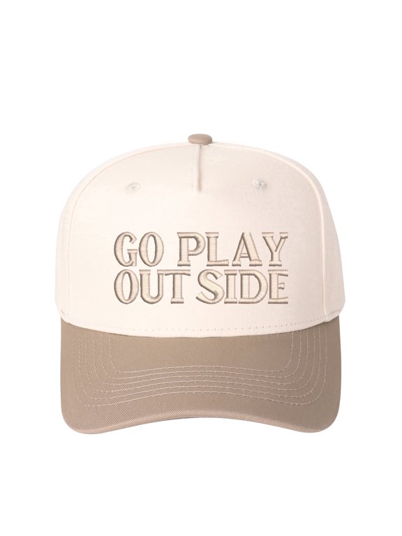 GO PLAY OUTSIDE Letter Embroidered Color Block Trucker Hat Unisex Adjustable Cotton Breathable Fashion Cap for Travel Daily Wear