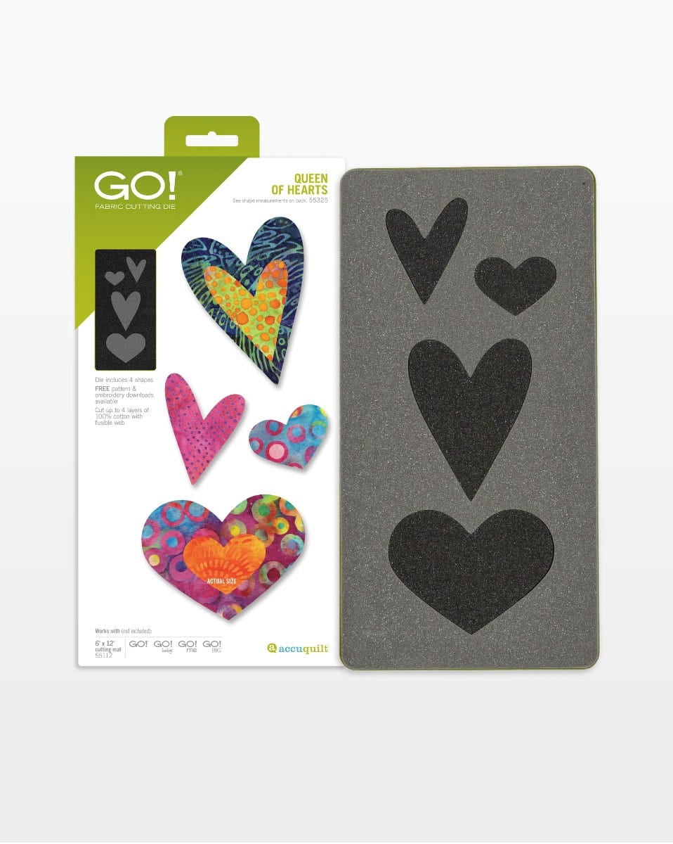 Accuquilt GO! Queen Of Hearts Die - Cuts 4 Sizes Of Hearts For Quilting & Fabric Crafts, Fits 6x12 Mat
