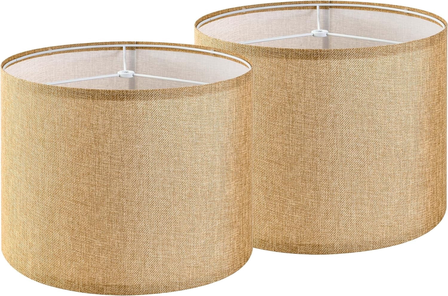 GO&SO Set of 2 Brown Medium Drum Lamp Shades 13" Top x 13" Bottom x 10" High (Spider) Farmhouse Lampshades for Table Lamp & Bedside Lamp - Handcrafted