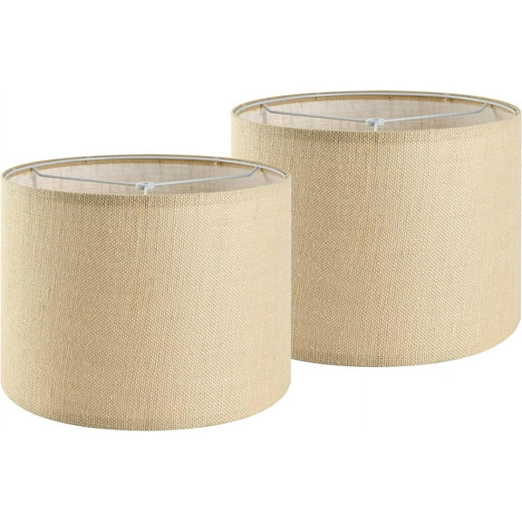 GO&SO Set of 2 Lamp Shades for Table Lamps Floor Lamps Rustic Brown Drum Lampshades- 13" Top x 13" Bottom x 10" High (Spider) Natural Burlap - Medium Lampshades Modern -Farmhouse Assembly Required