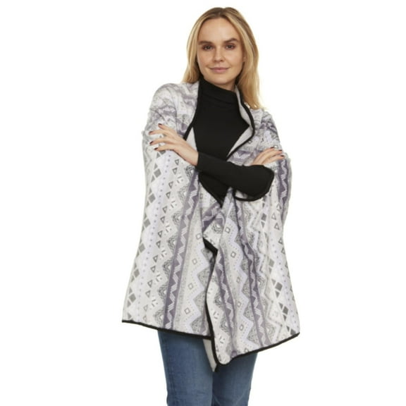 GO UNDER Ladies Reversible Wearable Blanket Wrap with Arm Holes - Soft & Cozy, Light Grey
