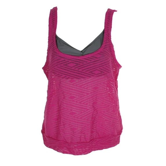 GO by Gossip Womens Sporty Layer Crochet Tankini Top Medium Pink Grey
