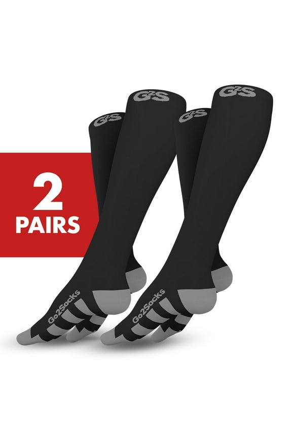 GO2 Compression Socks for Men Women Nurses Runners High Compression - Medical Stocking Maternity Travel - Best Performance Recovery Circulation Stamina - (2Pk Black,L)