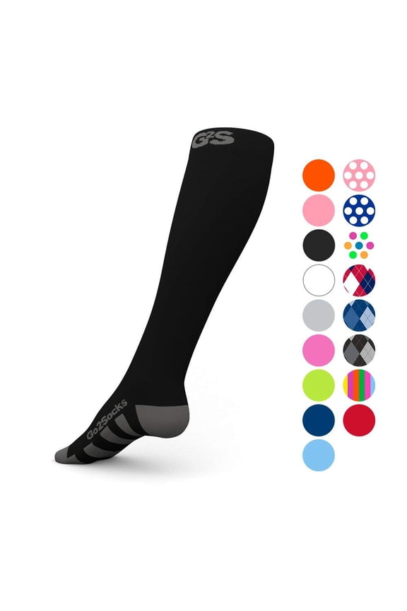 GO2 Compression Socks for Men Women Nurses Runners 20-30 mmHG (high) - Medical Stocking Maternity Travel - Best Performance Recovery Circulation Stamina - (Black,M)