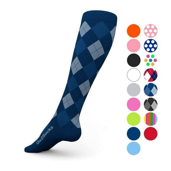 GO2 Compression Socks for Men Women Nurses Runners 20-30 mmHG (high) - Medical Stocking Maternity Travel - Best Performance Recovery Circulation Stamina - (BlueArg,M)