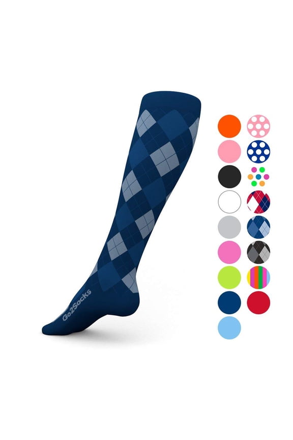 GO2 Compression Socks for Men Women Nurses Runners 20-30 mmHG (high) - Medical Stocking Maternity Travel - Best Performance Recovery Circulation Stamina - (BlueArg,M)