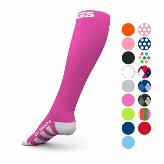 GO2 Compression Socks for Men Women Nurses Runners 20-30 mmHG (high) - Medical Stocking Maternity Travel - Best Performance Recovery Circulation Stamina - (Pink,L)