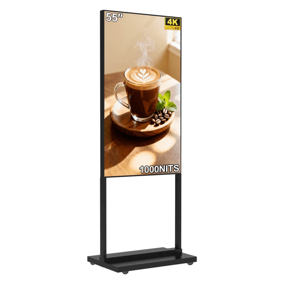 GO360BOOTH 55'' 4K Floor Standing Digital Signage, 1000nits High Brightness Advertising Display, Digital Signage with CMS/U-Disk Plug&Play, Split Screen, 7/24 Timer Switch,HDMI/USB/WiFi/Android OS