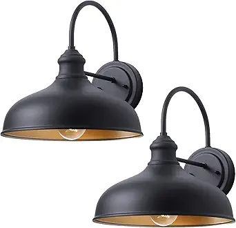 Black and Gold Gooseneck Farmhouse Barn Wall Sconce Set