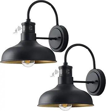 Black and Gold Gooseneck Farmhouse Barn Wall Sconce Set