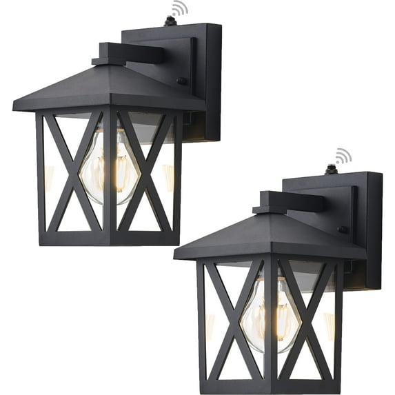 GOALPLUS Small Dusk to Dawn Outdoor Wall Coach Light Fixture Black Exterior Porch Wall Lantern Classic Frame Outdoor Patio Wall Sconce Clear Glass, 2 Pack Outside Garage Ligthing Fixture Wall Mount