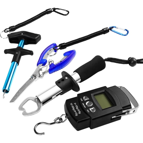 GOANDO 4PC Fishing Tool Kit with Fishing Pliers Fish Lip Gripper Digital Scale and Hook Remover