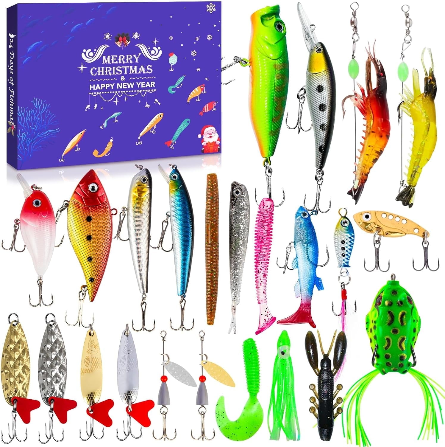 GOANDO Fishing Lures 2025 Advent Calendar Christmas Countdown Lure Baits Mystery Tackle Box- 24 Days of Surprises for Fisher Adult Men Teen Boys